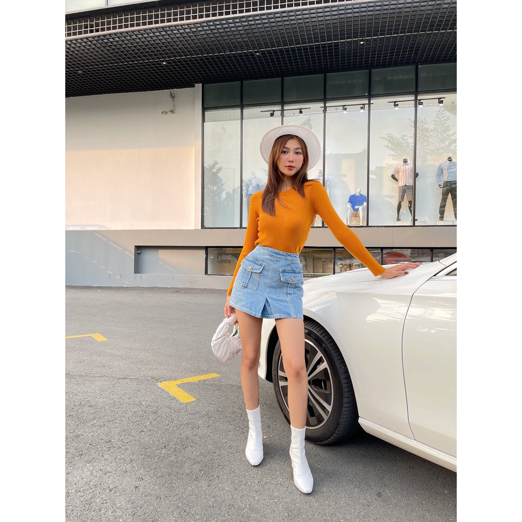 Quần váy jeans HEYBEE túi hộp cực cool, chất jeans dày dặn - SKORT 1163