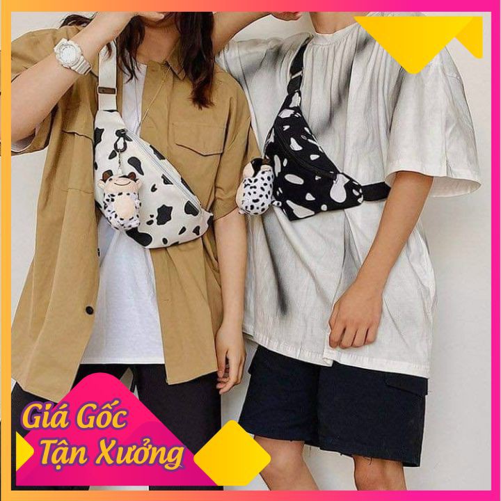 Túi Đeo Chéo , Túi Bao Tử Bò Sữa Vải Canvas Phong Cách Ullzzang