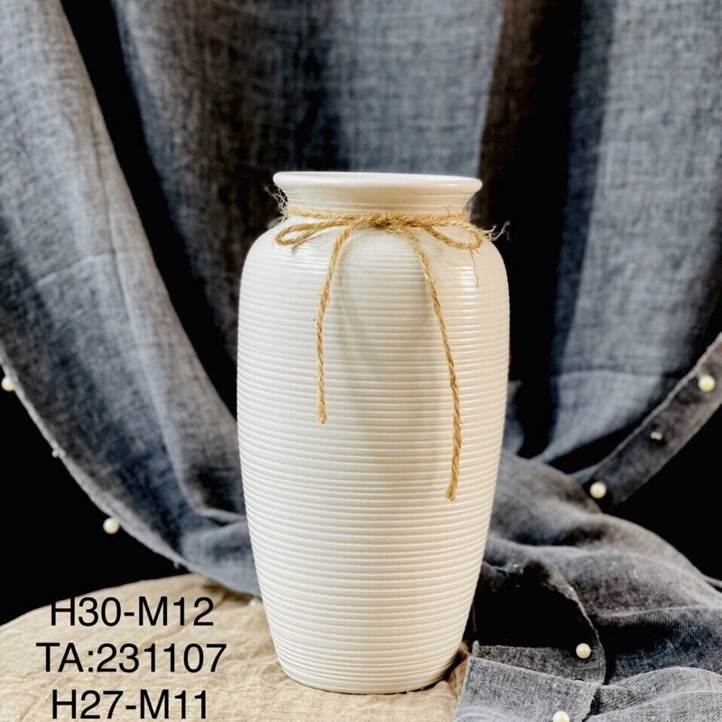 LỌ HOA GỐM SỨ BÁT TRÀNG MÀU TRẮNG TRƠN TẶNG DÂY NƠ NHƯ HÌNH