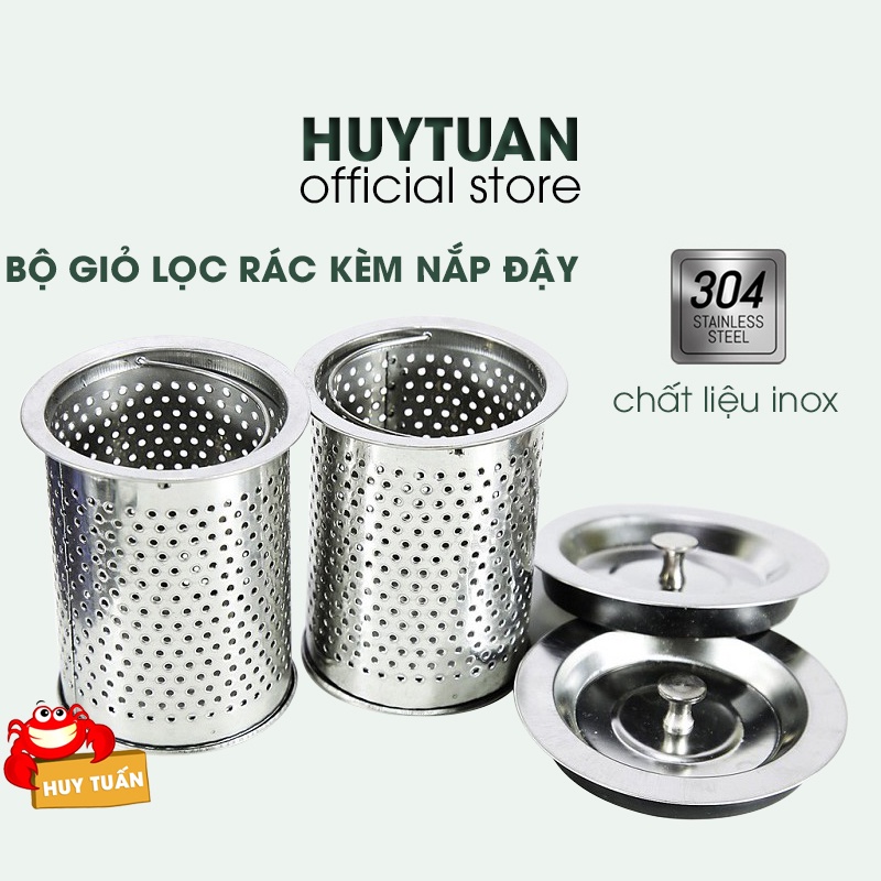 Bộ giỏ lọc và nắp chặn rác bồn rửa bát bằng inox cao cấp