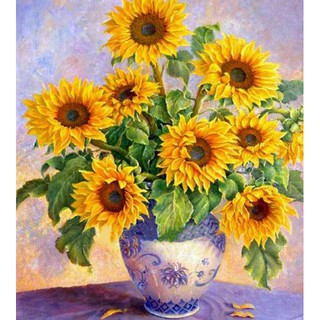 Tranh bình hoa Hướng Dương đính đá toàn bộ (tranh đá tự đính)