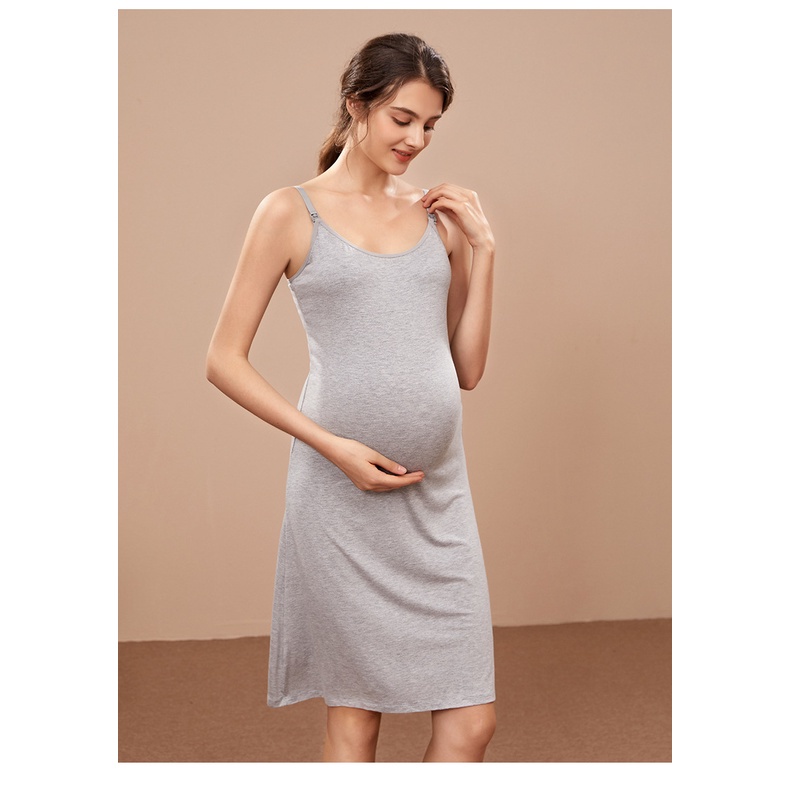 Đầm Bầu Hai Dây Có Sẵn Lót Ngực Và Nút Mở Cho Bé Bú cho mẹ bầu và sau sinh - Đồ bầu HappyMom