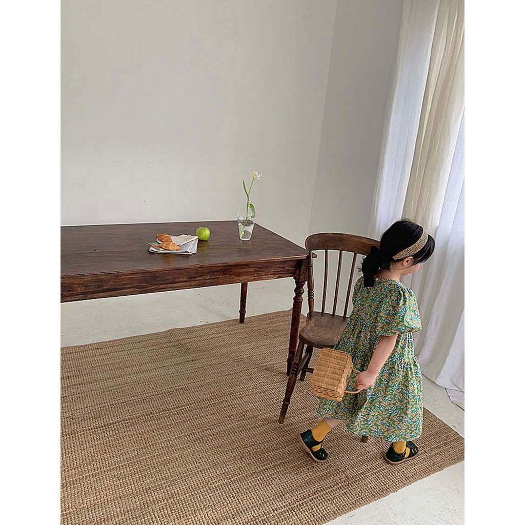 Váy đầm Zara tay bồng babydoll xanh lá cây hoa nhí cho bé gái cho trẻ em từ 18m đến 6 tuổi