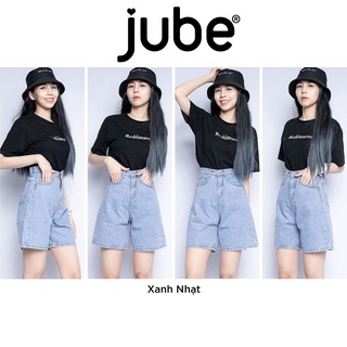 Quần Ngố Jean Nữ Lưng Cao Ống Rộng JUBE Vol.60, Quần Lửng Nữ Trơn Lai Cuốn Vải Jean Không Co Giãn BST Good Girl Gone Bad