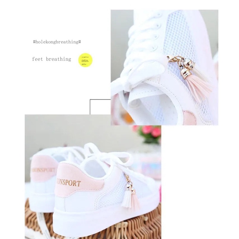 Giày Thể Thao Trắng Đế Dày Phối Lưới Phong Cách Hàn Quốc Thời Trang Mùa Hè Hàng Mới Dành Cho Nữ 2022