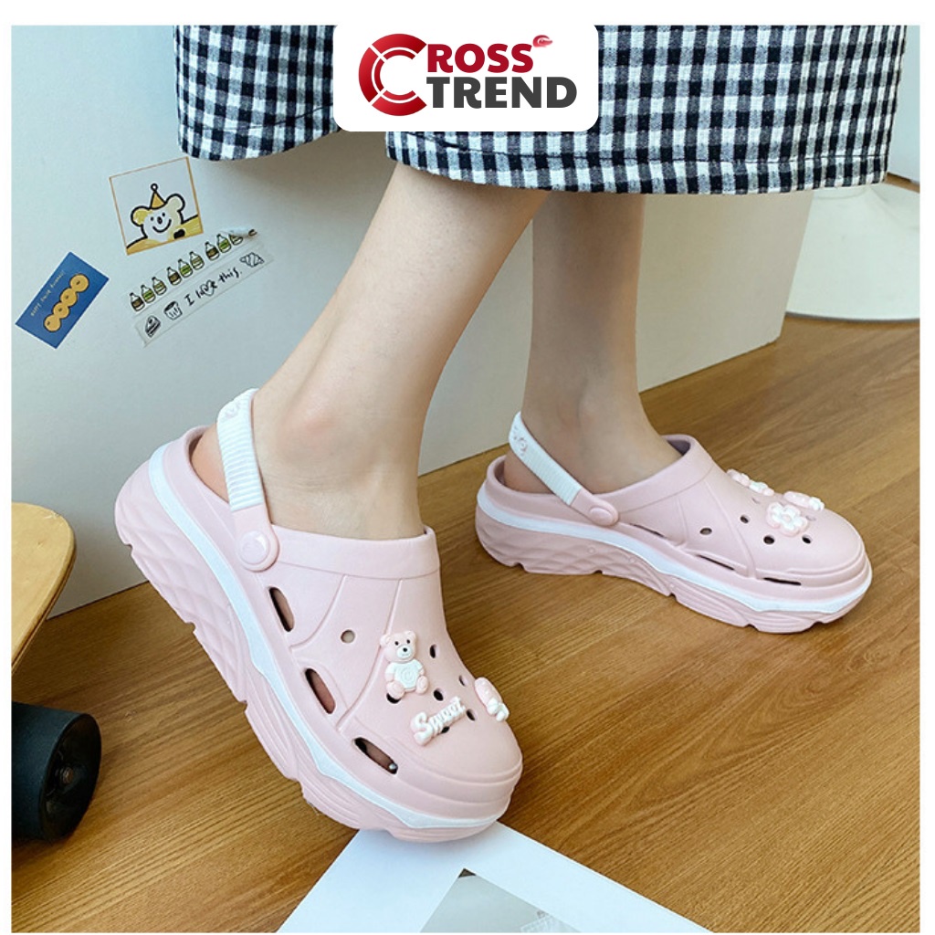 Dép cross đế cao, Dép crocs nữ hottrend 2023 độn 4.5cm Beice êm chân siêu nhẹ CROSS TREND
