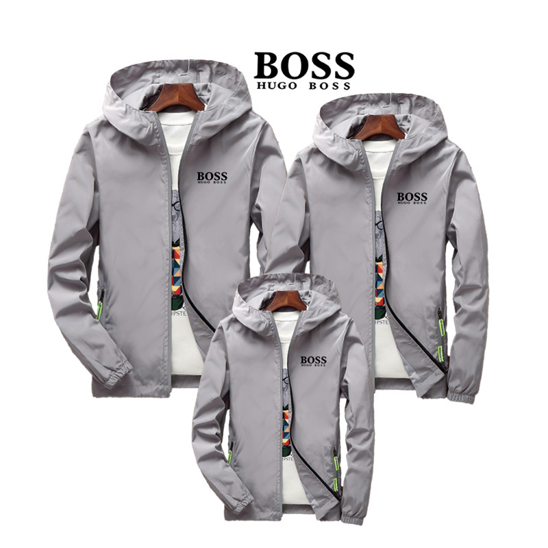 Hugo Boss Áo Khoác Bóng Chày Dáng Rộng Có Mũ Trùm Phản Quang Chống Gió Chống Thấm Nước Thời Trang Hàn Quốc Cho Gia Đình