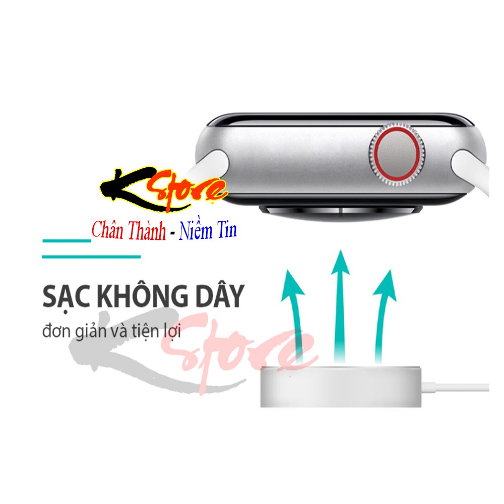 Đồng Hồ Thông Minh Seri 6 Logo Táo Màn Hình Tràn Viền 2 Nút Vật Lý Sạc Không Dây Full Thông Báo Tiếng Việt
