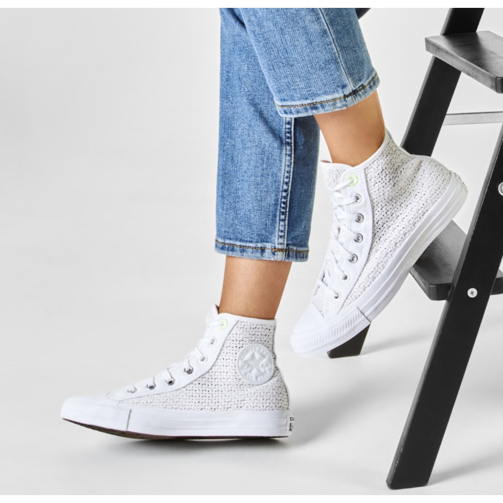 GIÀY CONVERSE: Chuck Taylor All Star Hi Summer Getaway Knitted Crocheted Trainers White TRẮNG