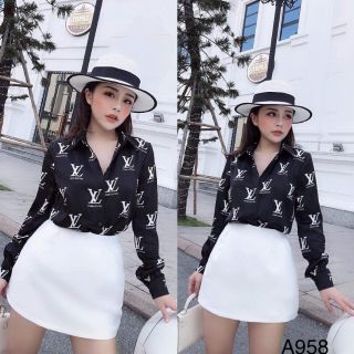 Áo Sơ mi lụa LV cổ đức màu đen