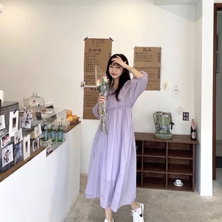 [Video By Camellia.Co] Váy hàn dài tay lỡ tím pastel phong cách Ulzzang Hàn Quốc