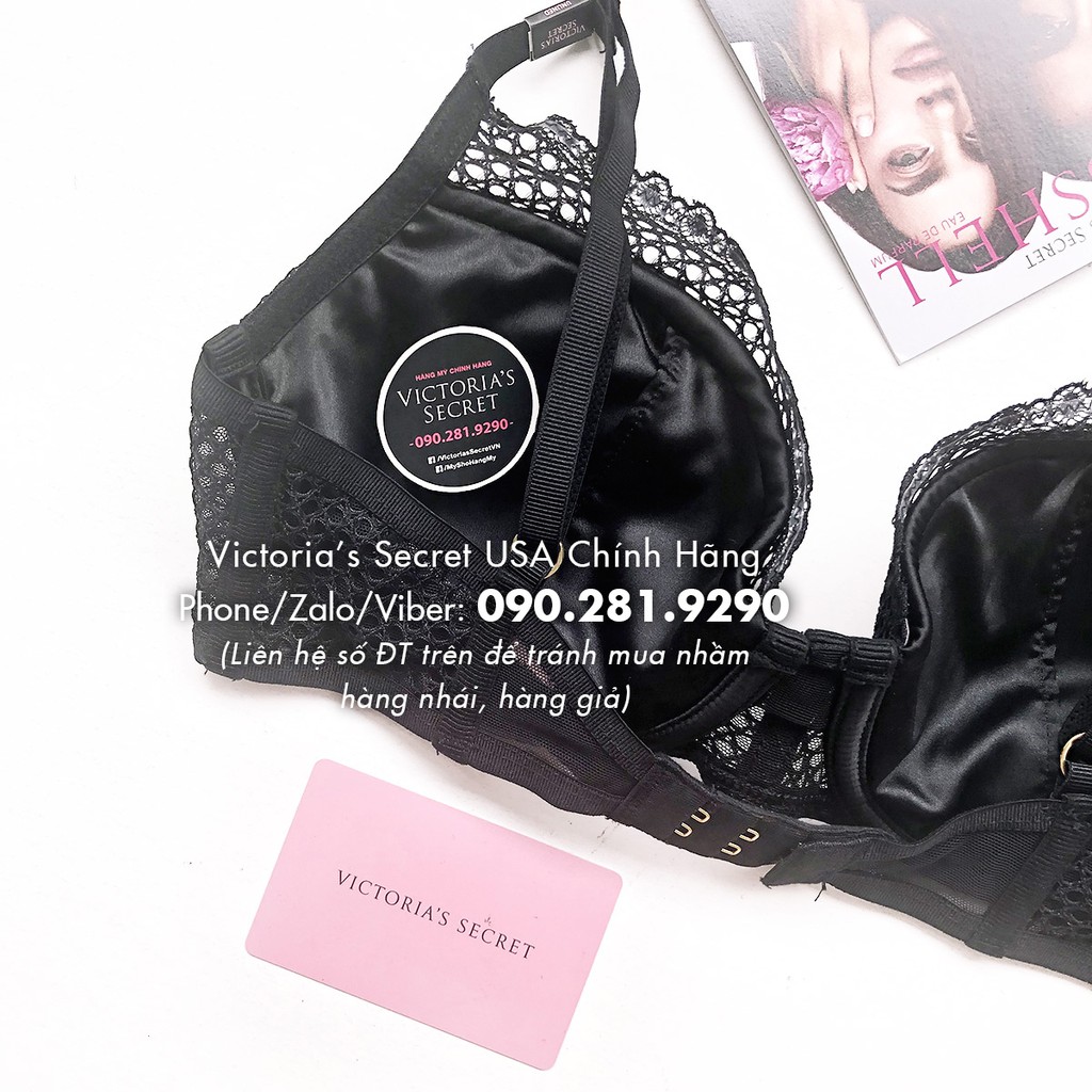 (Hàng Mỹ) 34B, B75 - Áo lót đen lưới cá (155) mút mỏng, Luxe Lingerie, Lace Black - Victoria's Secret