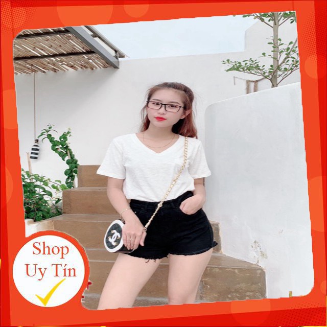Quần short jean lưng cao đen trắng hình thật ( kèm video)