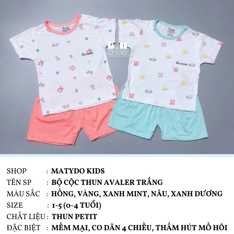 Bộ quần áo trẻ em MATYDO thun cotton cho bé mùa hè giá rẻ ava trắng AVT01