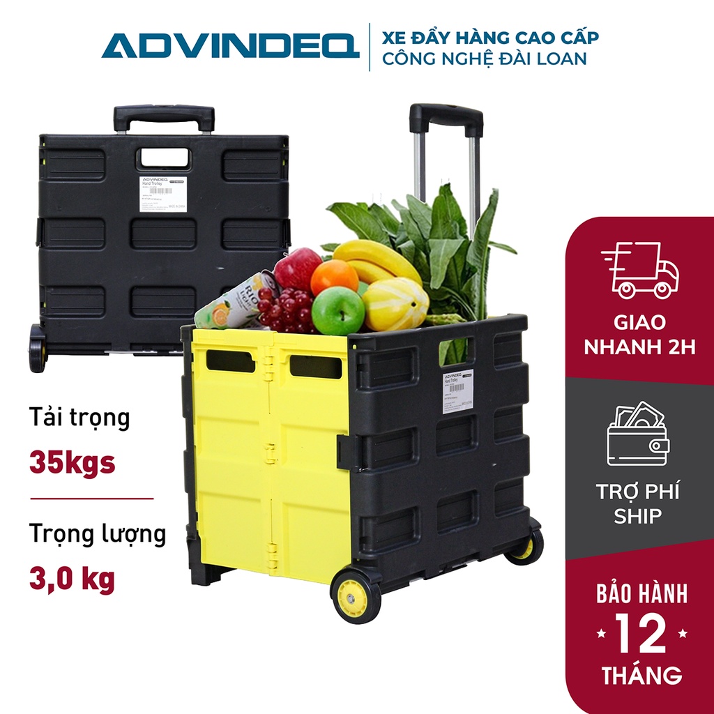 Xe đẩy hàng đi chợ siêu thị 2 bánh 40kg gấp gọn nhập khẩu ADVINDEQ HT-SP02, xe kéo hộp vali 60L đa năng siêu gấp gọn