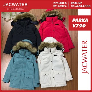 Áo parka bông GUESS dáng dài mũ lông lót lông cừu mềm mịn, ấm áp Jacwater V790