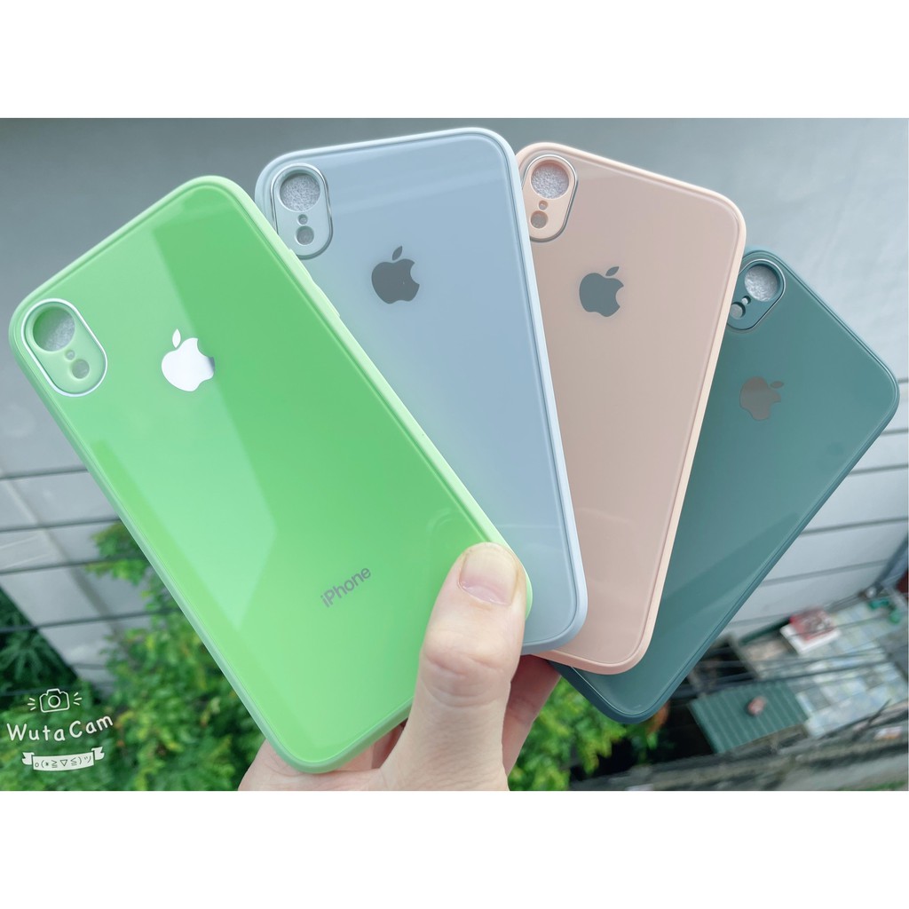 Ốp Kính Iphone 💖 𝘍𝘳𝘦𝘦𝘴𝘩𝘪𝘱 💖 Ốp Kính Viền Vuông Chống Bẩn Độ Iphone 12 Dành Cho Iphone 6 Đến 12 Pro Max