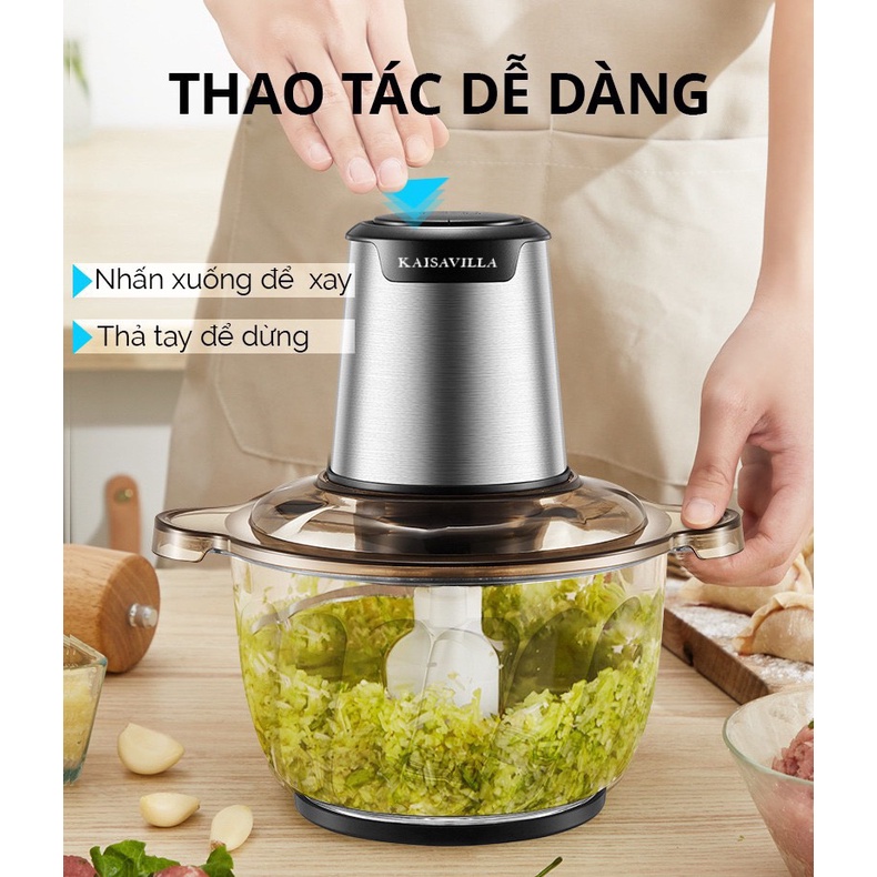 Máy xay thịt chính hãng Kaisa Villa cối thủy tinh 2 tầng lưỡi xay khỏe, nhuyễn đa năng