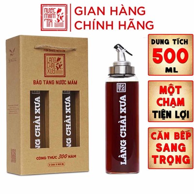 COMBO 02 Bình rót một chạm One Touch Open đựng nước tương, nước mắm Làng chài xưa 500 ml