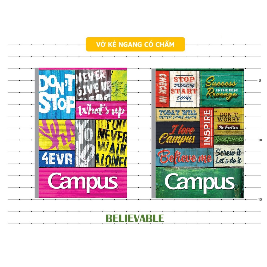 [MẪU MỚI 2022] Vở Campus BELIEVABLE 80 trang kẻ ngang có chấm - Mua 8q tặng 2q cùng loại