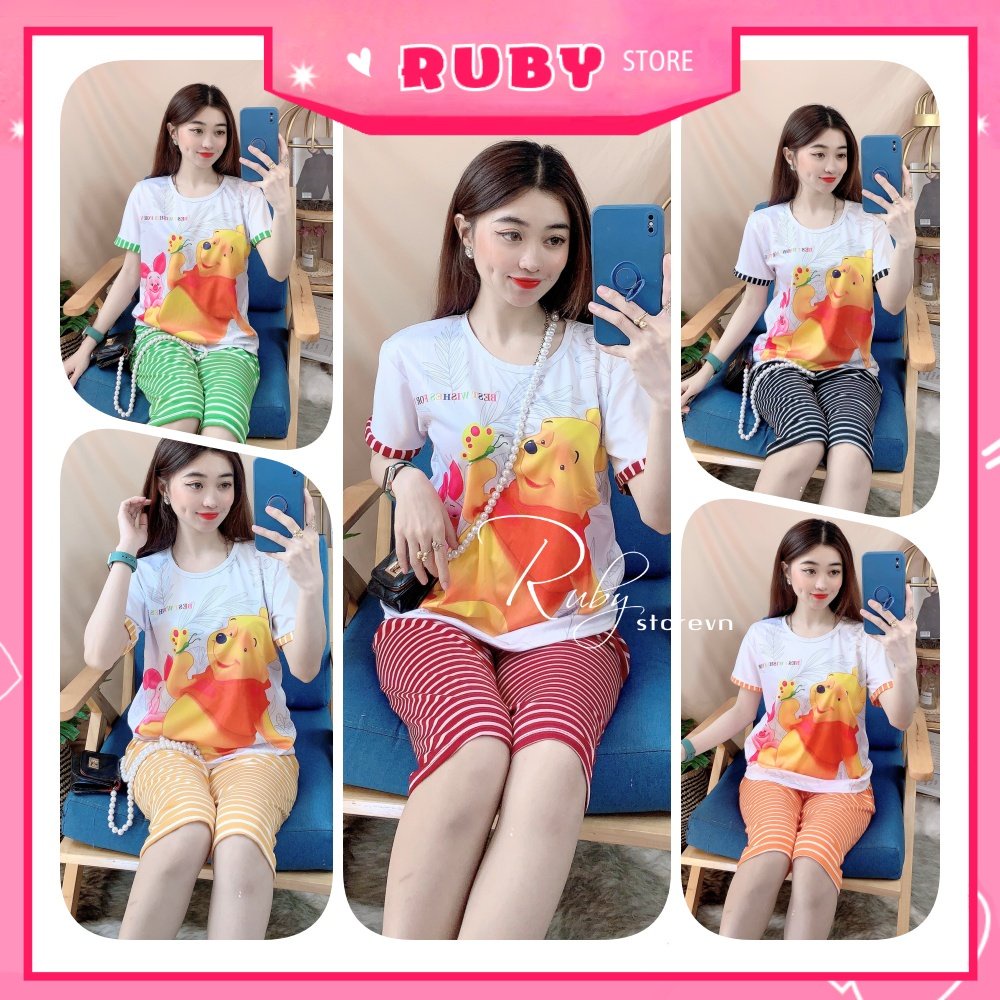 Đồ bộ nữ mặc nhà chất thun mềm mịn mát in gấu in hoạt hình dễ thương Bộ thun lửng BTT57