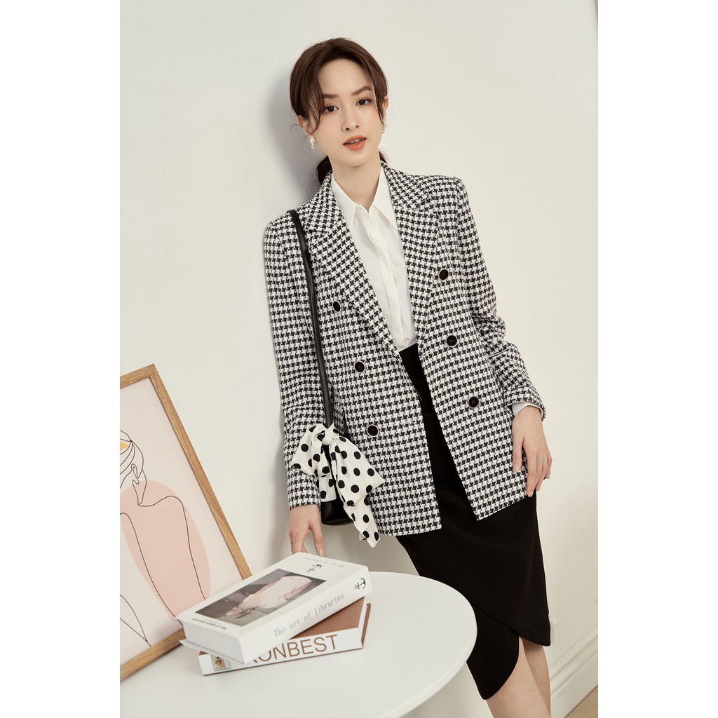  Áo blazer kẻ cổ ve túi cơi nắp 6 khuy TIINSTORE ADK242