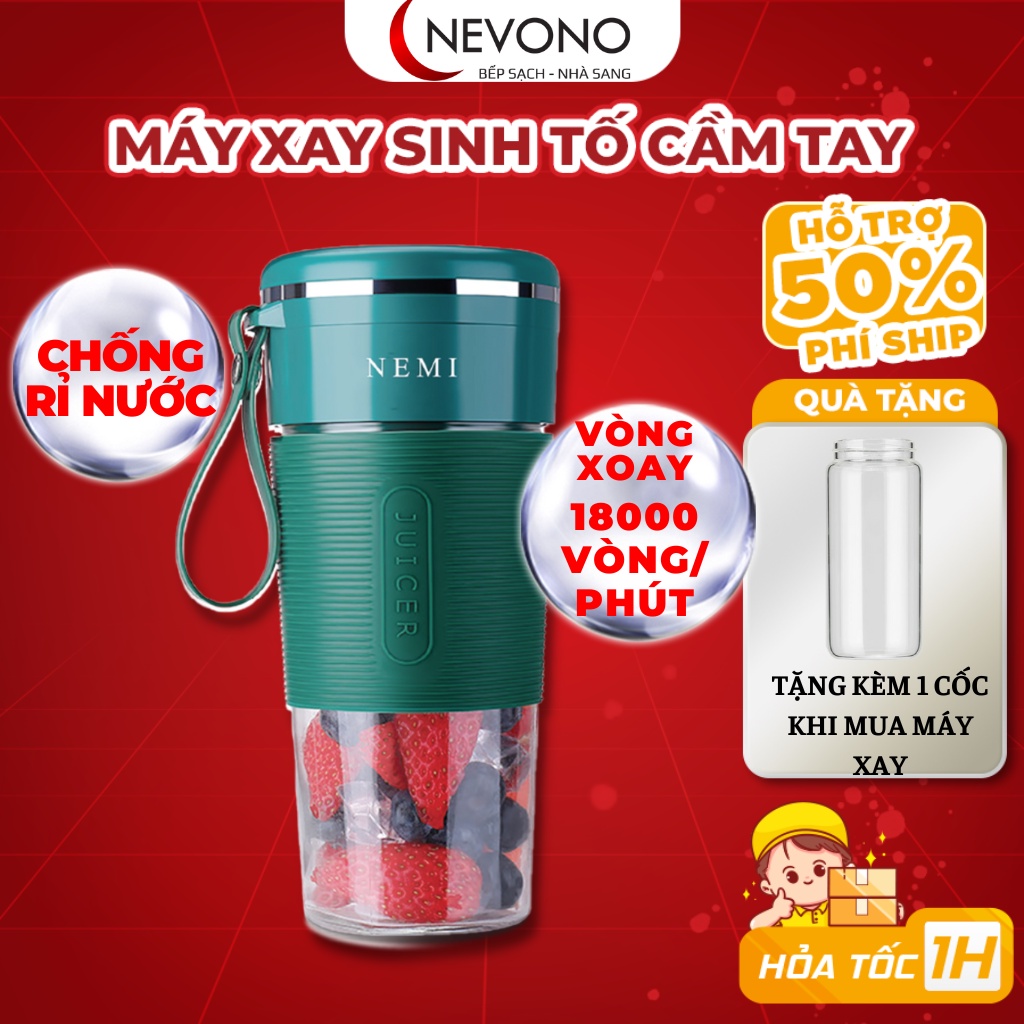 Máy Xay Sinh Tố Cầm Tay Mini Tặng Kèm Cốc Thủy Tinh Với Thiết Kế Độc Đáo Không Rơi Nước Và An Toàn Khi Sử dụng Nevono