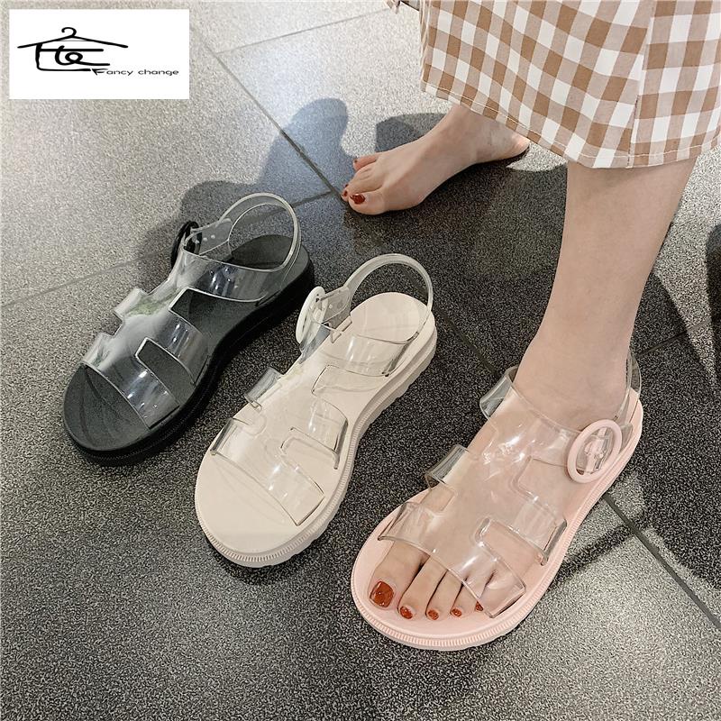 Giày Sandal Mùa Hè Đế Phẳng Trong Suốt Phong Cách Hàn Quốc Dễ Thương Thời Trang Cho Nữ
