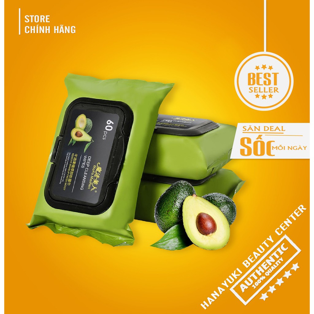 Set 60 miếng khăn giấy ướt tẩy trang tinh chất bơ tươi cực sạch sâu, mịn căng nuôi dưỡng da- Hanayuki Asia
