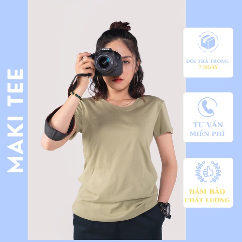 Áo thun nữ trơn cổ tròn tay ngắn 100% cotton, áo phông nữ trơn hàng xuất khẩu Nhật Bản màu xanh bơ Maki TeeAT03