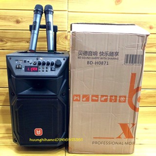 Loa karaoke di động giá rẻ, Loa karaoke hát hay BD 0871, vỏ gỗ, 2 micro không dây âm thanh hát karaoke cực hay, giá rẻ