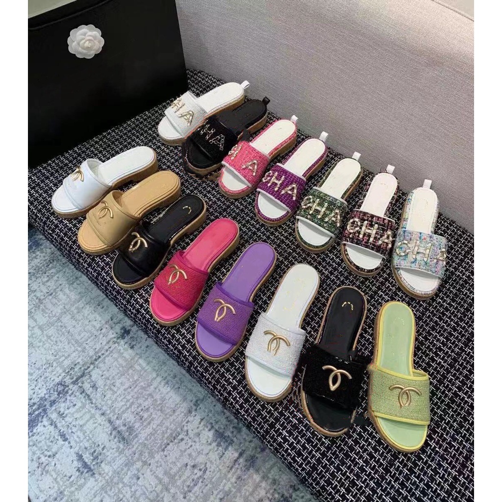 9QCU CHANE L high-end thick-soled embroidered slippers women's outdoor wear all-match Beach Roman shoes thick heel sandals Women's