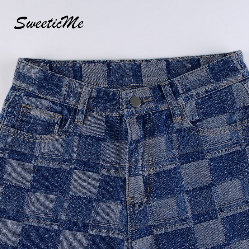 Quần jeans Nữ Dáng Rộng In Hình Quân Cờ Vua
