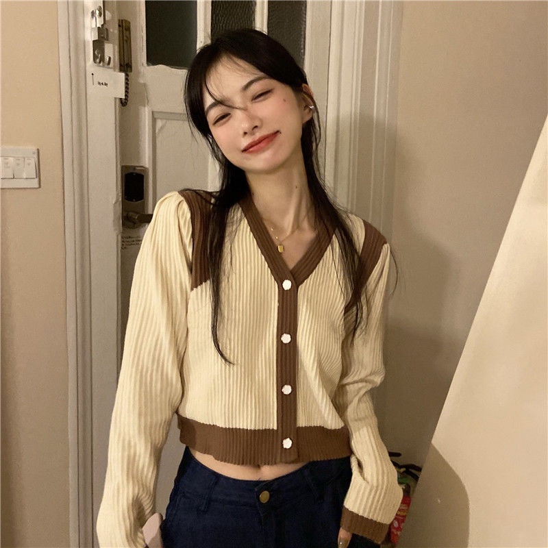 Áo Khoác Cardigan Dệt Kim Tay Dài Cổ Chữ V Thời Trang Xinh Xắn Cho Nữ