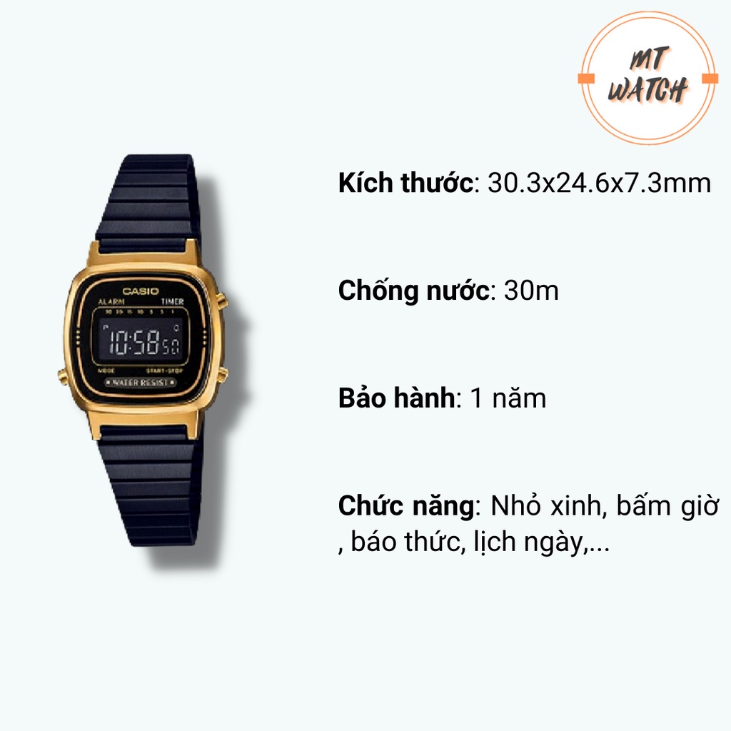 Đồng hồ CASIO nữ LA670 vintage trẻ trung giá rẻ, dây thép không gỉ chống nước