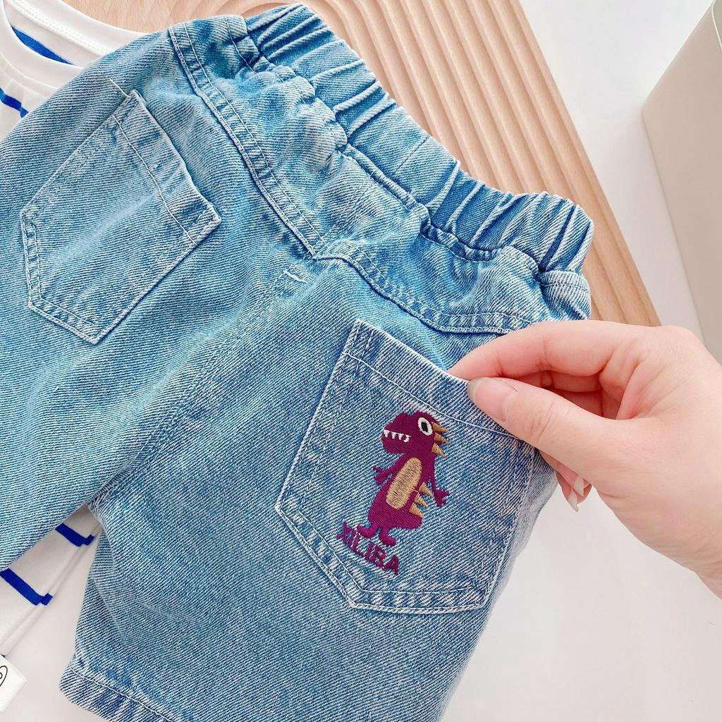 Fashion Kids Boys Cartoon Printed Denim Short Pants T-shirt Optional