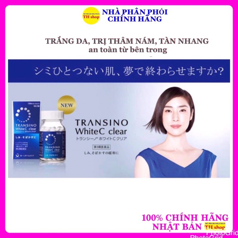 [Mã 159FMCGSALE giảm 8% đơn 500K] Viên uống TRẮNG DA MỜ THÂM NÁM Transino White C Clear 120v chính hãng Nhật Bản