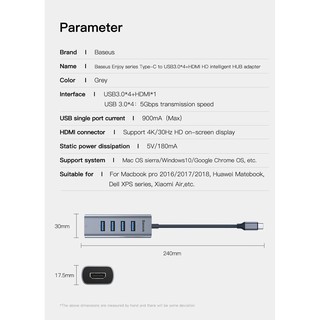 [Type-C ra 3USB +HDMI] HUB/Bộ chia cồng Baseus Enjoy Series