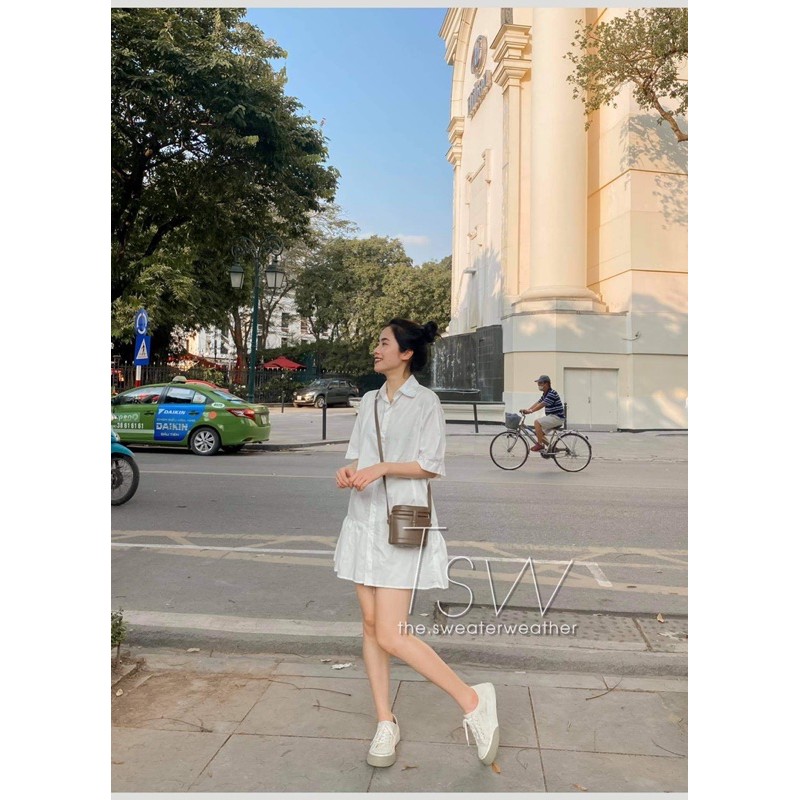 [Mã SKAMA06 giảm 8% tối đa 50K đơn 250K] Váy sơ mi đuôi cá nhún lệch ( Ảnh thật ) | BigBuy360 - bigbuy360.vn