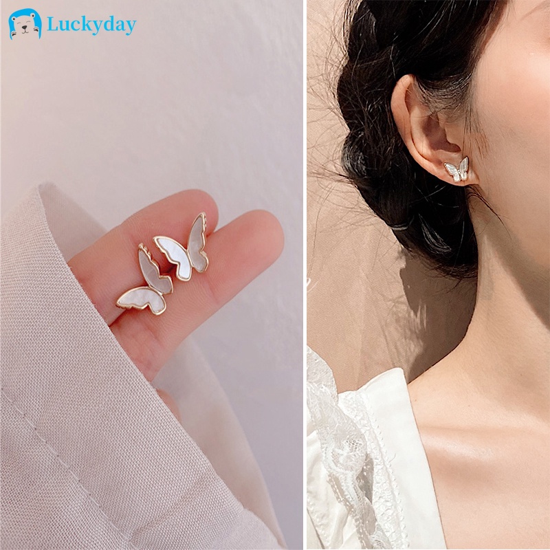 Khuyên tai hình bướm mạ vàng đính đá pha lê phong cách Hàn Quốc xinh xắn dành cho nữ