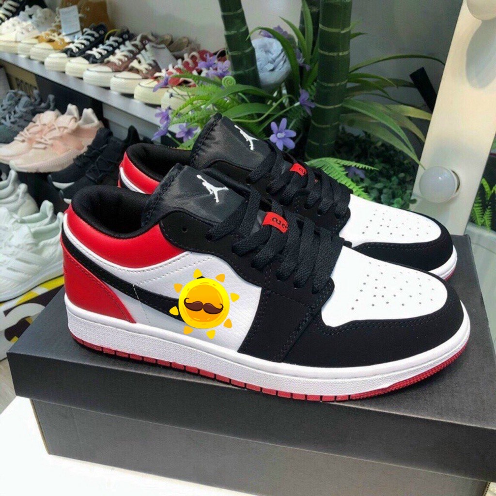 Giày jordan màu đen đỏ thấp cổ, giày jd đỏ đen nam nữ full box bill