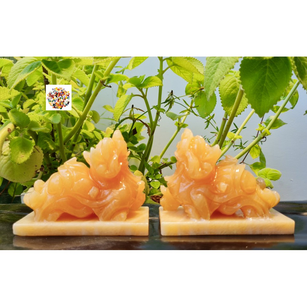 Cặp Tỳ hưu đá ngọc hoàng long dài 10cm có đế