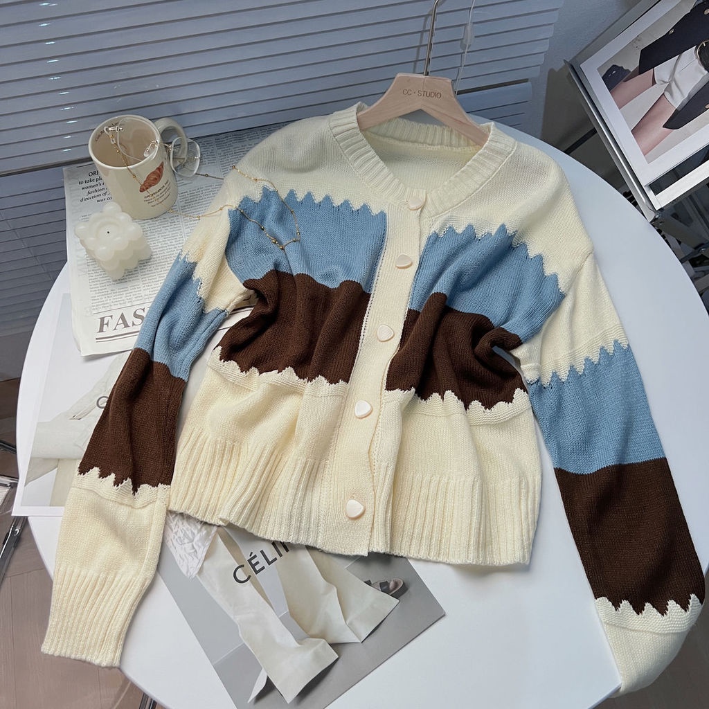Áo Khoác cardigan Len Màu Sắc Ngọt Ngào Phong Cách retro Thu Đông Cho Nữ