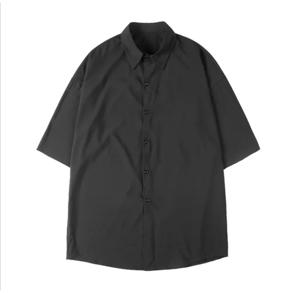 Áo sơ mi form rộng tay ngắn tay lỡ unisex nam nữ cá tính form Hàn Quốc vải lụa màu trắng đen xanh-MRN01