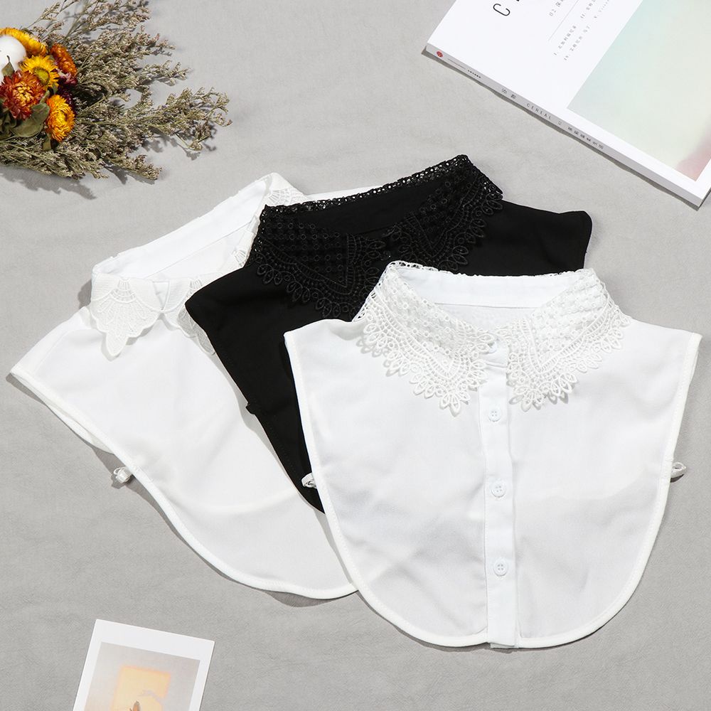 Cổ áo sơ mi giả thêu ren màu trắng đen phong cách cổ điển thời trang cho nam và nữ