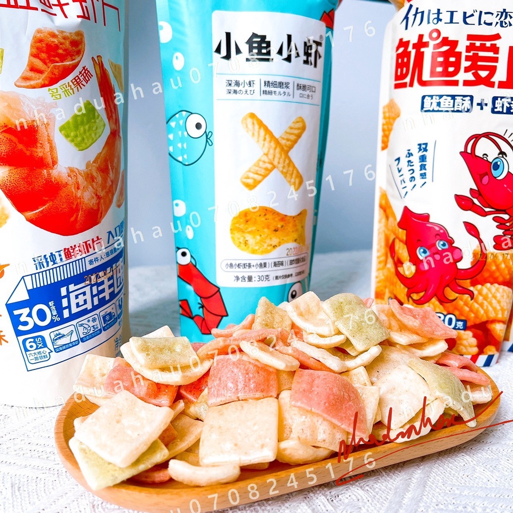 HOT- Một gói bánh snack bimbim không dầu vị tôm cá mực rau củ cho bé Lang Lang Hongkong gói 30gam