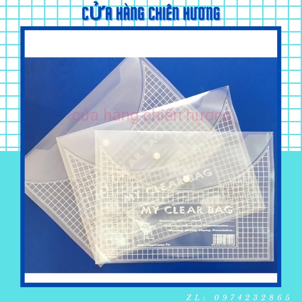 Set 2 Túi khuy, túi cúc, túi My clear Khổ A3, A4 loại dày, mỏng, trung