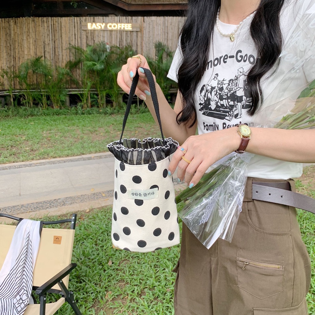 Túi Vải Canvas Đựng Cơm Trưa Thiết Kế Nhỏ Nhắn Di Động Tiện Lợi