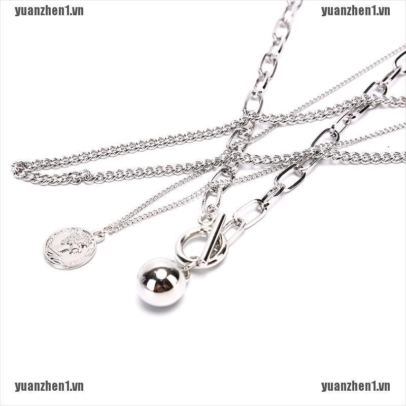 Dây Chuyền Nhiều Lớp Mặt Đồng Xu Kim Loại YUANZHEN1
