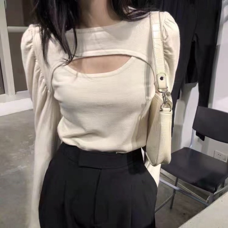 [HÀNG SẴN]ÁO LEN CUTOUT trươc ngưc tay bồng hàng Quảng Châu